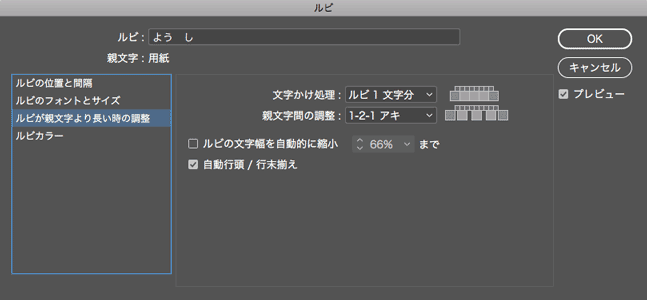 ルビが親文字より長い時の調整