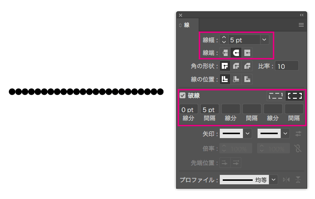 線幅と間隔を同じ数値にした場合