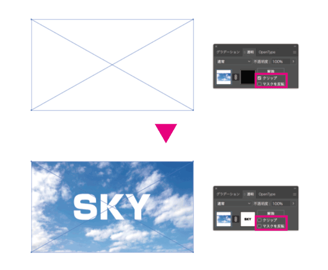 [クリップ]と[マスクを反転]のチェックを外す